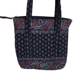 Vera Bradley Quilted Tote Bag – Navy Paisley Floral – Zip Top, Pockets, Retired